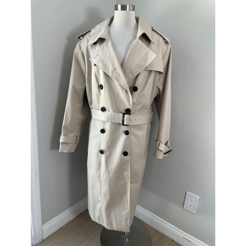 NEW Lands End Womens Plus 24W Beige Double‎ Breasted Belted Trench Coat